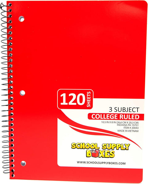 College Ruled Three Subject Notebooks (120 Sheets) - Multi-Pack