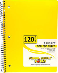 College Ruled Three Subject Notebooks (120 Sheets) - Multi-Pack