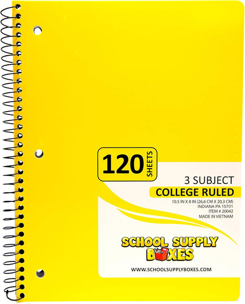 College Ruled Three Subject Notebooks (120 Sheets) - Multi-Pack