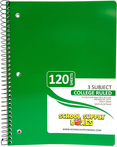 College Ruled Three Subject Notebooks (120 Sheets) - Multi-Pack