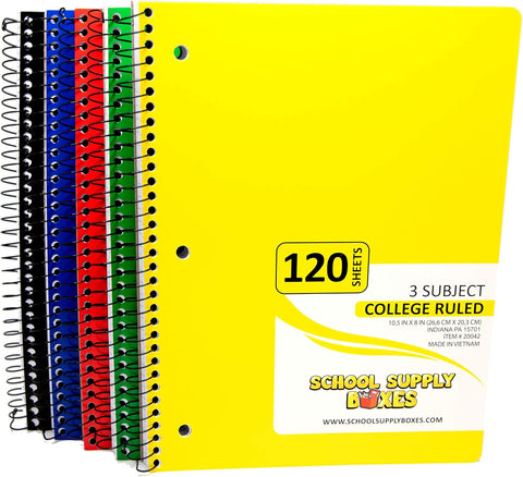 College Ruled Three Subject Notebooks (120 Sheets) - Multi-Pack