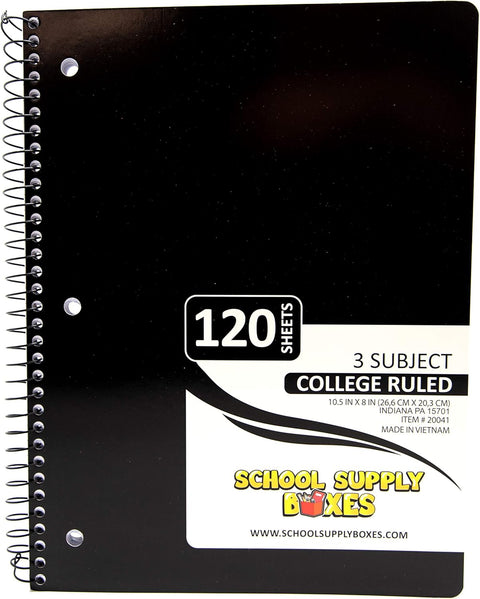 College Ruled Three Subject Notebooks (120 Sheets) - Multi-Pack