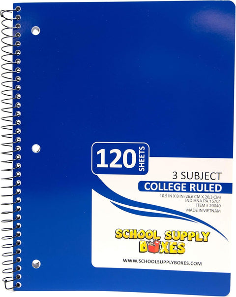 College Ruled Three Subject Notebooks (120 Sheets) - Multi-Pack