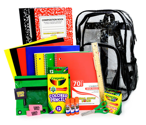 Paquete de mochila de 17" para la escuela primaria | Mochila de regreso a la escuela con suministros | Contiene crayones, lápices de colores, regla, pegamento que desaparece, cuaderno y más