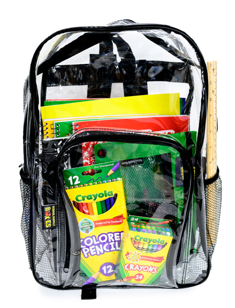 Paquete de mochila de 17" para la escuela primaria | Mochila de regreso a la escuela con suministros | Contiene crayones, lápices de colores, regla, pegamento que desaparece, cuaderno y más