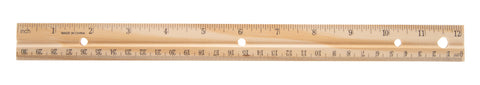12" Wooden Ruler with 3-Ring Binder Holes