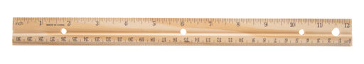 12" Wooden Ruler with 3-Ring Binder Holes