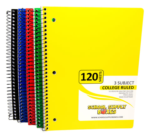 College Ruled Three Subject Notebook