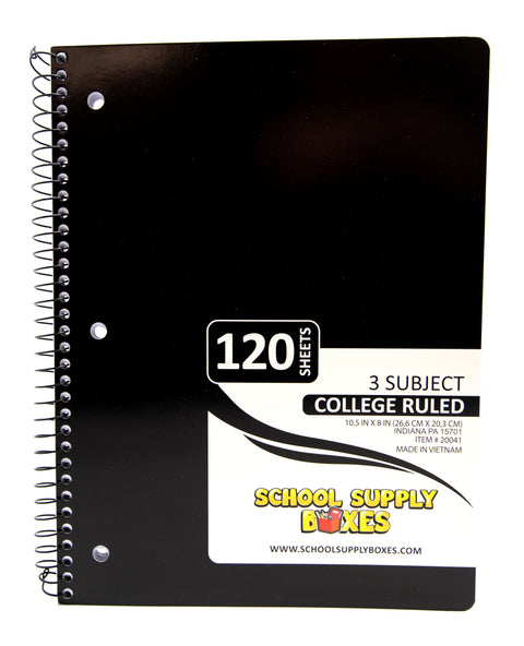 College Ruled Three Subject Notebook