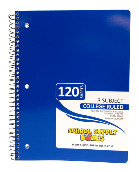 College Ruled Three Subject Notebook
