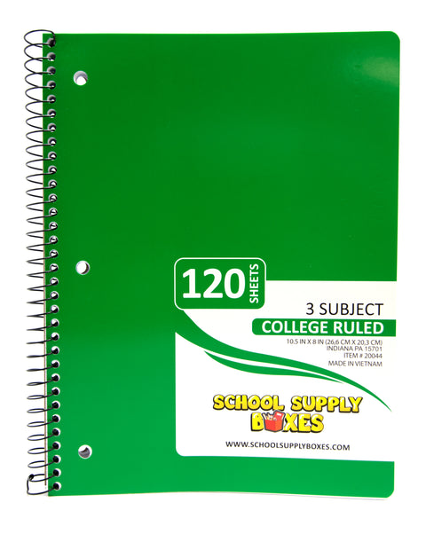 College Ruled Three Subject Notebook