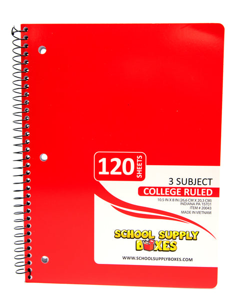 College Ruled Three Subject Notebook