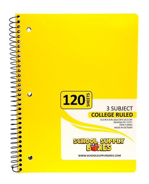College Ruled Three Subject Notebook