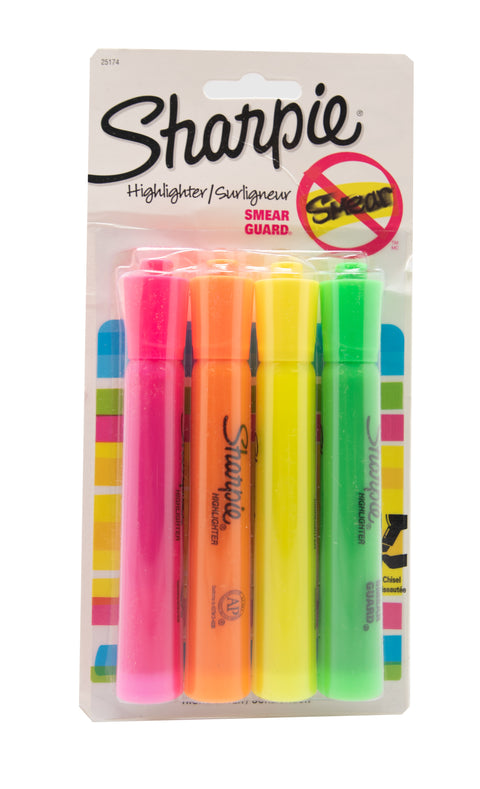 Resaltador Sharpie - Verde Amarillo Azul Rosa (paquete de 4)