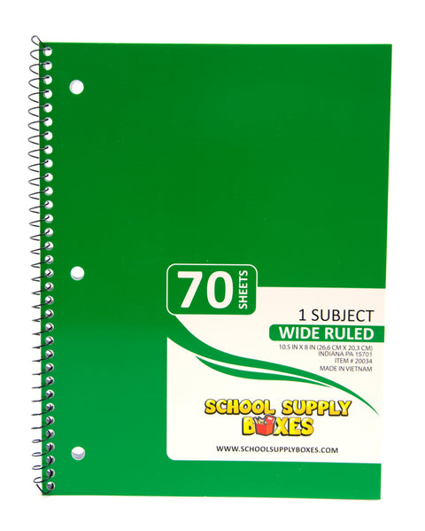 Wide Ruled Single Subject Notebook