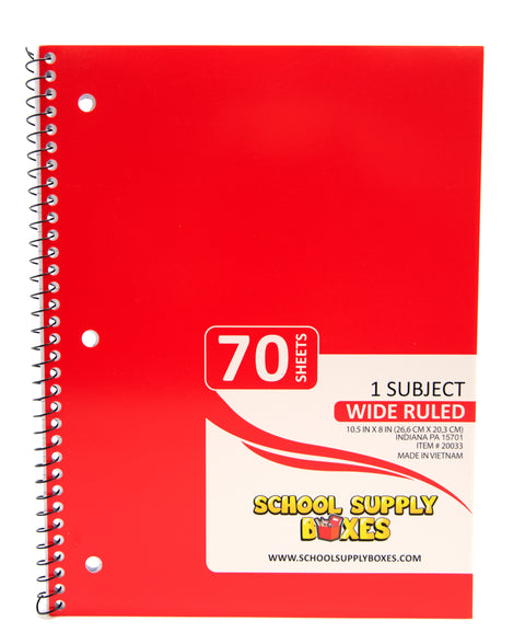 Wide Ruled Single Subject Notebook
