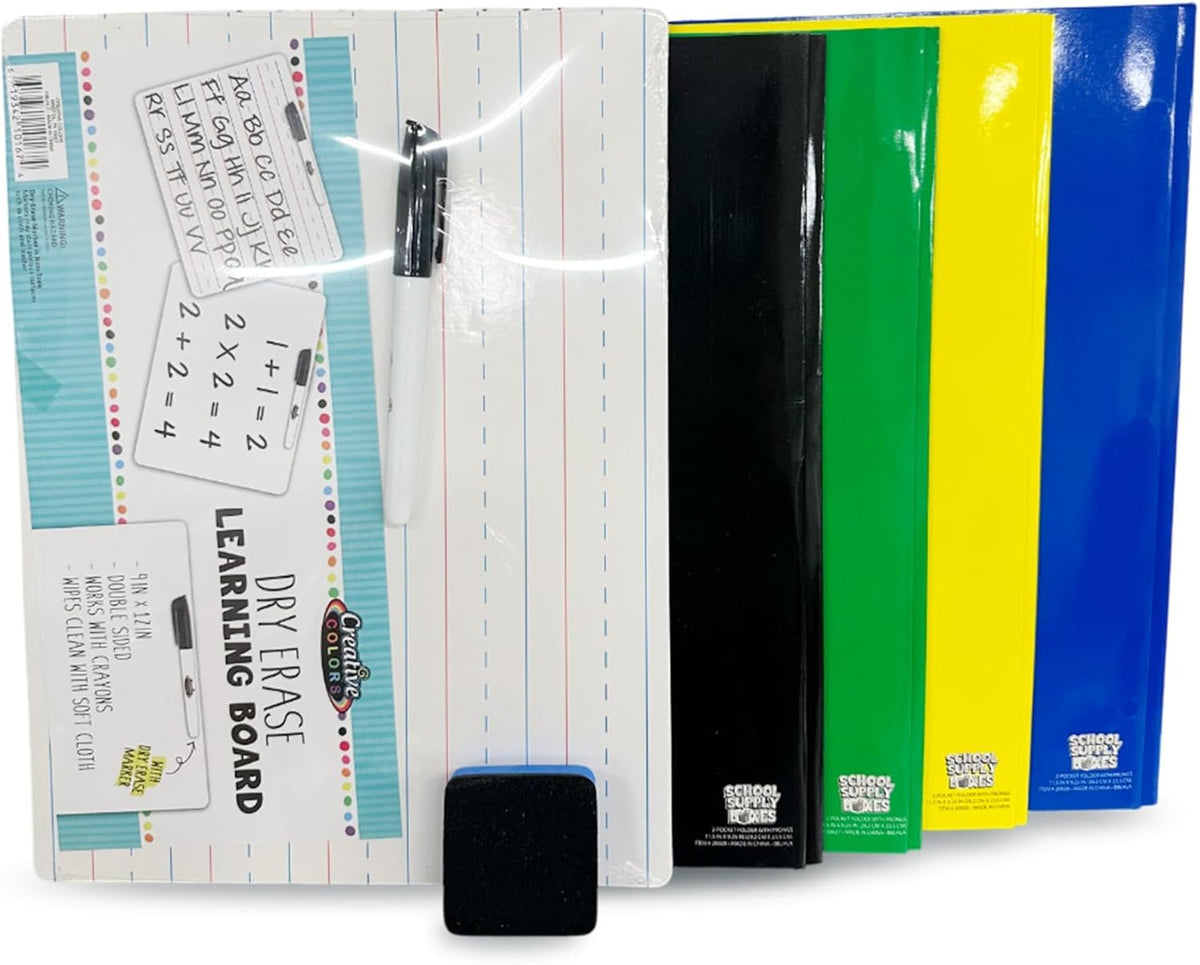 School Supply Boxes | Lapboard Bundle | Back to School Essentials Kit for Students & Teachers | Includes Dry Erase Lapboard, Marker, Notebooks, Pencils, & More
