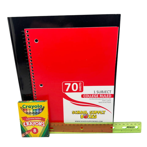 School Supply Boxes | Budget Saver Bundle | Back to School Essentials Kit for Students & Teachers | Includes Spiral Notebook, Crayons, Pens, Pencils, Glue & More