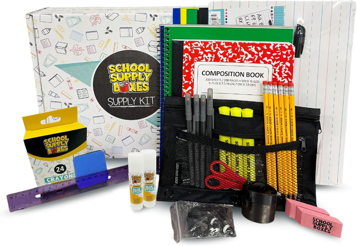 School Supply Boxes | Lapboard Bundle | Back to School Essentials Kit for Students & Teachers | Includes Dry Erase Lapboard, Marker, Notebooks, Pencils, & More