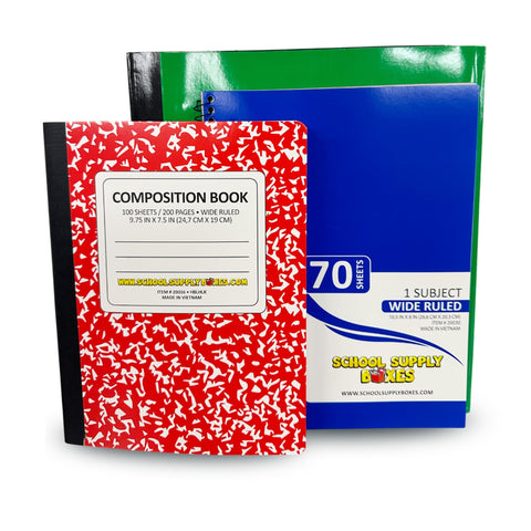 School Supply Boxes | K-8 Bundle | Back to School Essentials Kit for Students & Teachers | Includes Wide-Ruled Notebooks, Crayons, Glue Sticks, Pens, Pencils & More