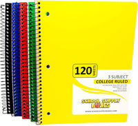 College Ruled Three Subject Notebooks (120 Sheets) - Multi-Pack