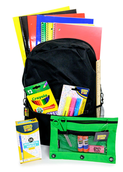Paquete de mochila de 17" para escuela secundaria | Mochila de regreso a la escuela con suministros (mochila negra)