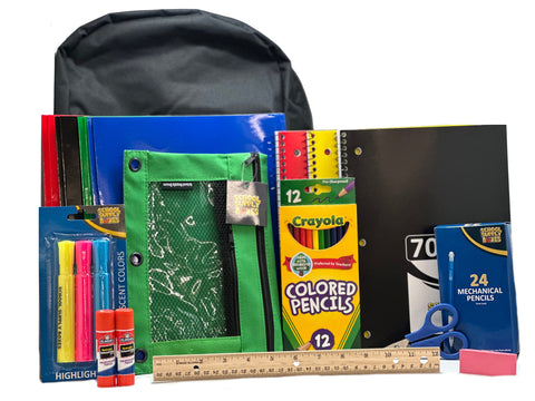 17" Backpack Bundle for Middle School | Back to School Bookbag with Supplies (Black Backpack)