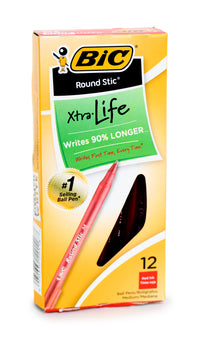 Paquete de 12 bolígrafos BIC rojos.