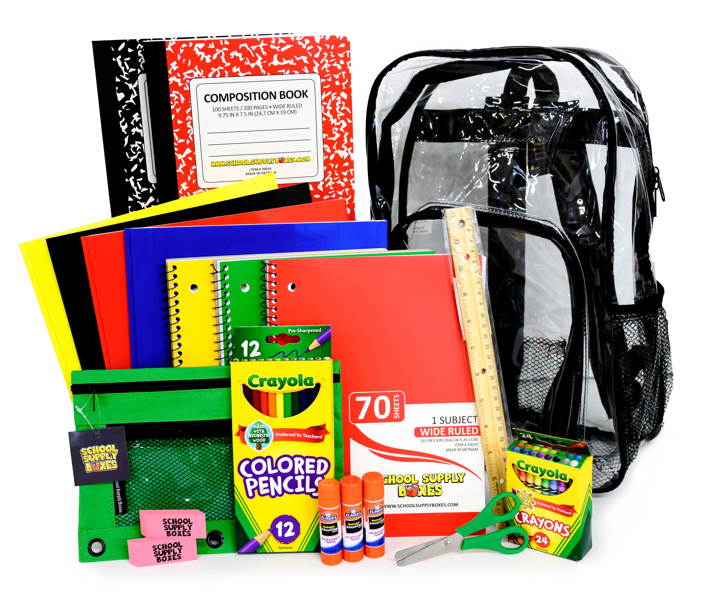 17" Backpack Bundle for Elementary School | Back to School Bookbag with Supplies | Contains Crayons, Colored Pencils, Ruler, Disappearing Glue, Notebook, and More