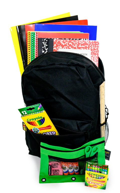 Paquete de mochila de 17" para la escuela primaria | Mochila de regreso a la escuela con suministros | Contiene crayones, lápices de colores, regla, pegamento que desaparece, cuaderno y más