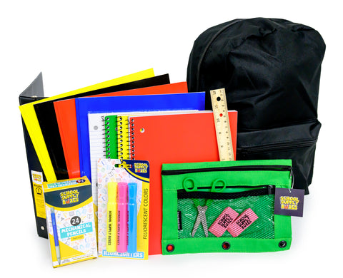 Paquete de mochila de 17" para la escuela secundaria | Mochila de regreso a la escuela con suministros | Contiene estuche para lápices, cuadernos, papel de relleno, carpetas, portaminas y más