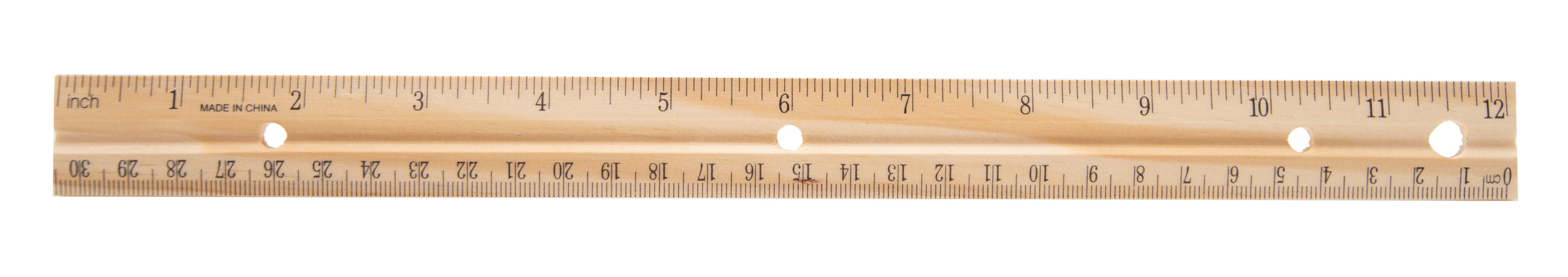 12" Wooden Ruler with 3-Ring Binder Holes