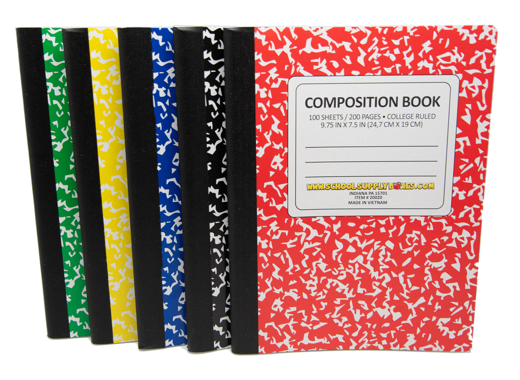 100 Sheet Composition Notebooks - School Supplies Bundle - 5 Composition Notebooks - 1 Black, 1 Red, 1 Green, 1 Blue, and 1 Yellow