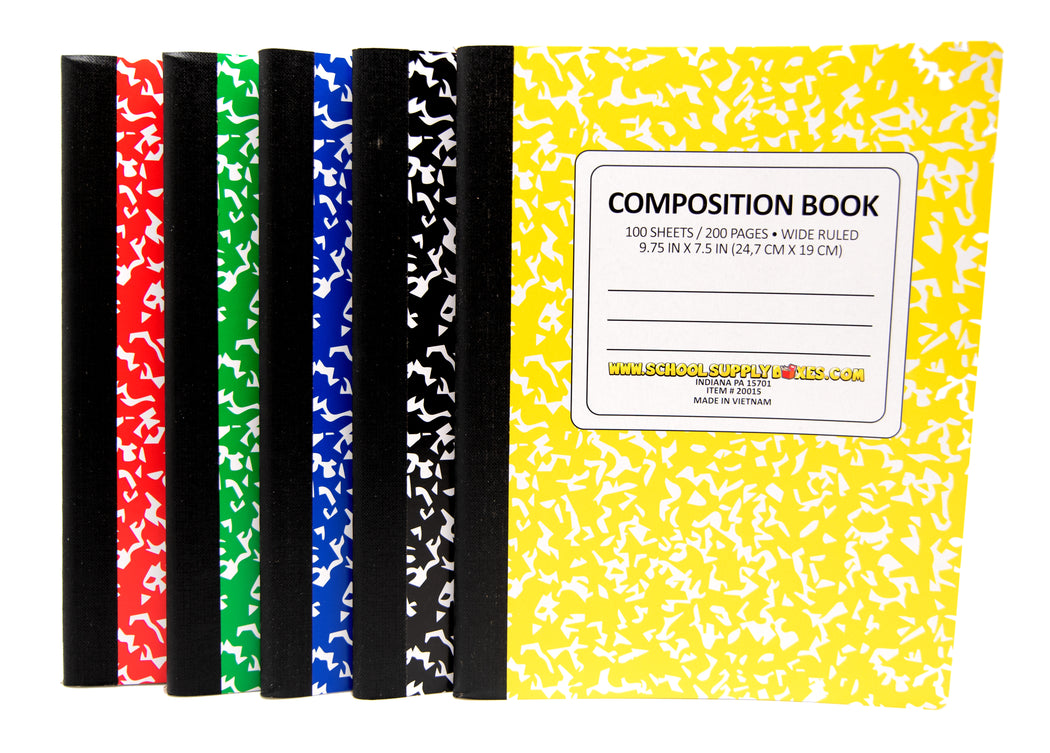 100 Sheet Composition Notebooks - School Supplies Bundle - 5 Composition Notebooks - 1 Black, 1 Red, 1 Green, 1 Blue, and 1 Yellow